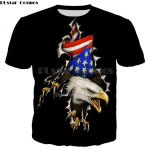 PLstar Cosmos Eagles and national flags 3d Printed T-shirts Men/Women animal Tee fashion street Clothing tops