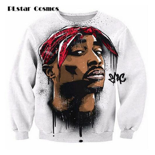 PLstar Cosmos harajuku 2pac tupac sweatshirt 3D long sleeve 0-Neck pullover 2pac tupac print sweatshirts hip hop jumper