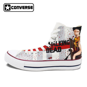 Men Women Shoes Converse Chuck Taylor The Walking Dead Design Hand Painted Shoes High Top Grey Sneakers Skateboarding Shoes