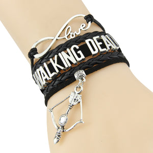 High Quality Black Leather Braided Velvet Infinity Love Walking Dead Bracelet Bow Charm-Custom Friendship Gift For Woman Men