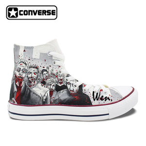 Men Women Shoes Converse Chuck Taylor The Walking Dead Design Hand Painted Shoes High Top Grey Sneakers Skateboarding Shoes