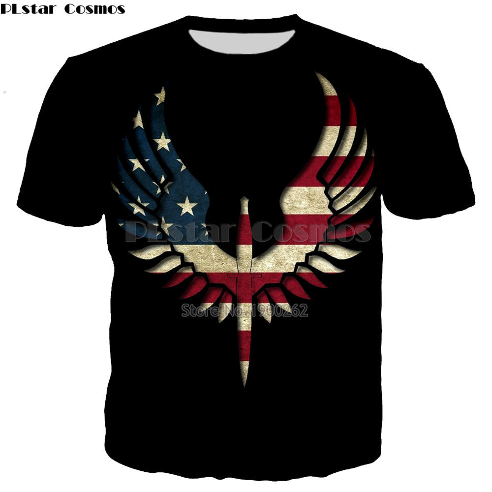 PLstar Cosmos Eagles and national flags 3d Printed T-shirts Men/Women animal Tee fashion street Clothing tops