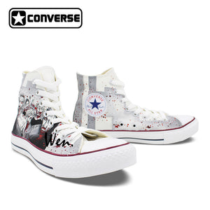 Men Women Shoes Converse Chuck Taylor The Walking Dead Design Hand Painted Shoes High Top Grey Sneakers Skateboarding Shoes